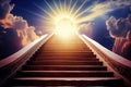 stairway leading to a door in the sky. Generative AI Royalty Free Stock Photo