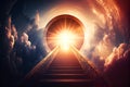 stairway leading to a door in the sky. Generative AI Royalty Free Stock Photo