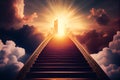 stairway leading to a door in the sky. Generative AI Royalty Free Stock Photo