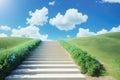 a stairway leading up into a bright blue sky, dream heavenly clouds, generative ai Royalty Free Stock Photo