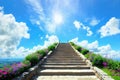 a stairway leading up into a bright blue sky, dream heavenly clouds, generative ai Royalty Free Stock Photo