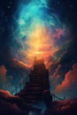 stairway leading up to a sky filled with stars. Generative Ai Royalty Free Stock Photo