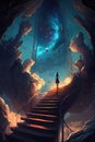 stairway leading up to a sky filled with stars. Generative Ai Royalty Free Stock Photo