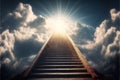 Stairway Leading Up To Sky. Illustration of way to heaven. Generative Ai. Royalty Free Stock Photo