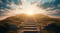 Stairway Leading Up To Sky At Sunrise - Resurrection And Entrance Of Heaven Royalty Free Stock Photo