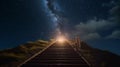 Stairway leads upward, guiding towards the celestial sky and the divine light Royalty Free Stock Photo