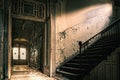 Stairway in and an old, aged and abandoned house