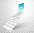 Stairway with open door heaven, ladder staircase to sky concept Royalty Free Stock Photo