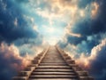 stairway reaches up to heaven divine light on sunset clouds in the sky Royalty Free Stock Photo
