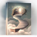 Generative AI: stairway in the sky entering a storybook in the clouds