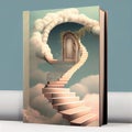 Generative AI: stairway in the sky entering a storybook in the clouds