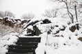 Stairway and snow at Central Park, New York Royalty Free Stock Photo