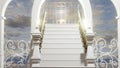 Stairway to Heaven. Beautiful white shinning gate with stairs up. Success concept.