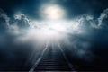 Stairway to Heaven with bright white light on the top. Life after death concept. Generative AI. Royalty Free Stock Photo