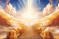 Stairway to heaven with clouds and rays of light Royalty Free Stock Photo