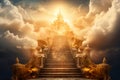 Stairway to heaven with clouds and rays of light Royalty Free Stock Photo