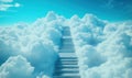 Stairway to heaven among fluffy clouds under bright blue sky Royalty Free Stock Photo
