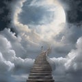 Stairway to heaven, , last journey to afterlife, religious concept, bible, angels. Death. Forever life in paradise