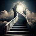 Stairway to heaven. Stairway leading to heavenly light. AI generative illustration Royalty Free Stock Photo