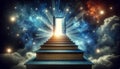 Stairway to Knowledge Concept, Surreal Doorway on Top of Book Pile Royalty Free Stock Photo