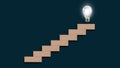 Stairway to the light bulb. light-bulb on top wooden stairs. creativity business success idea.