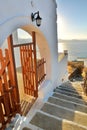 Stairway to Panagia Thalassitra church at sunset. Plaka, Milos. Cyclades islands. Greece Royalty Free Stock Photo