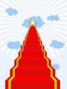 Stairway to paradise. Red carpet into sky. Gates of paradise. Do Royalty Free Stock Photo