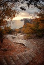 Stairway to the sea among the autumn trees Royalty Free Stock Photo