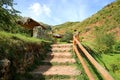 Stairway to Tipon Archaeological Site on the Mountainside of Sacred Valley of the Inca, Cusco Region, Peru Royalty Free Stock Photo