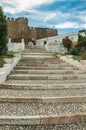 Stairway up the hill towards the gothic Castle at Estremoz Royalty Free Stock Photo