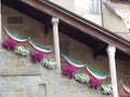 Ancient stairways decorated with Italian flags and flowers to Bergamo in Italy.