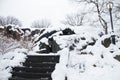 Stairway and light pole in winter at Central Park, New York Royalty Free Stock Photo