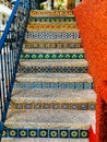 Stairwell with Colorful tiles Mexico Royalty Free Stock Photo