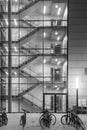 Stairwells behind the transparent glass of the building. Background image Royalty Free Stock Photo