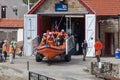 STAITHES, NORTH YORKSHIRE/UK - AUGUST 21 : Launching the lifeboat at Staithes in North Yorkshire on August 21, 2010. Unidentified