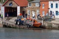 STAITHES, NORTH YORKSHIRE/UK - AUGUST 21 : Launching the lifeboat at Staithes in North Yorkshire on August 21, 2010. Unidentified