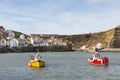 Staithes Yorkshire boats in the harbour coast village Royalty Free Stock Photo