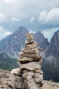 Staked stones in Dolomites Alps. South Tyrol.