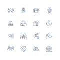 Stakeholder engagement line icons collection. Communication, Participation, Collaboration, Consultation, Involvement