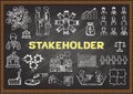 Hand drawn illustrations about Stakeholder on chalkboard. Stock vector