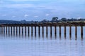 Stakes on the roof of the old railway station that was flooded by the dam of a Hydroelectric Plant on the ParanÃÂ¡ River Royalty Free Stock Photo