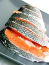 Stakes of salmon on plate Royalty Free Stock Photo