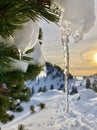 Stalactite in Belledonne during winter, French Alps