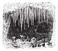 Stalactite in cave, vintage engraving