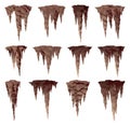 Stalactite. Icicle shaped hanging mineral formations in cave. Nature brown limestone, material stone icon. Natural