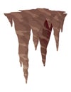 Stalactite. Icicle shaped hanging mineral formations in cave. Nature brown limestone, material stone icon. Natural