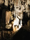 Stalactite and stalagmite of Postojna Cave.