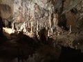 Stalactite and stalagmite of Postojna Cave. Royalty Free Stock Photo