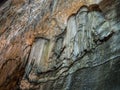 Stalactite wall in Valporquero`s cave in Leon Spain
