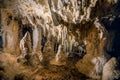 Stalactites and stalagmites dripstone in Demanovska cave of Liberty, Slovakia, Geological formations background Royalty Free Stock Photo